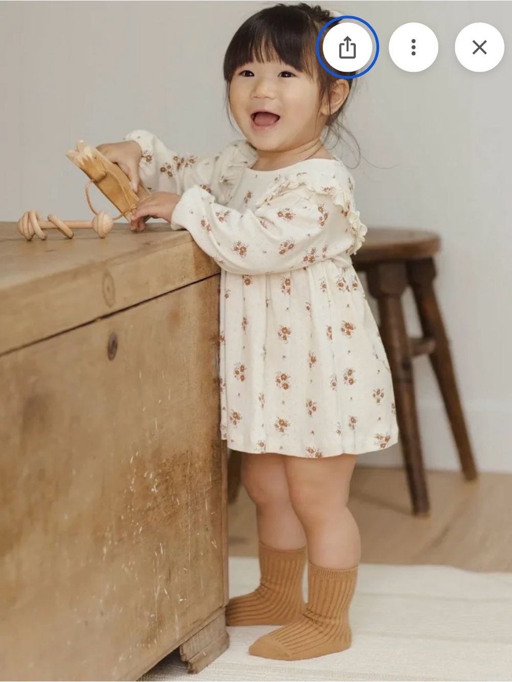 EUC Quincy Mae  100% Cotton Baby Floral Long-Sleeve V Cream Dress